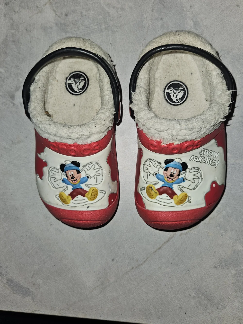 Crocs Kids' Red and White Mickey Snow Clog - Cozy Lined Shoes Size 6/7